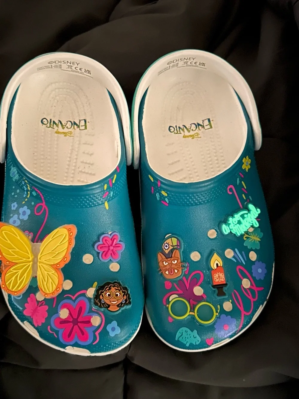 CROCS Kids Teal Water Clogs with Colorful Butterfly & Charm Accents